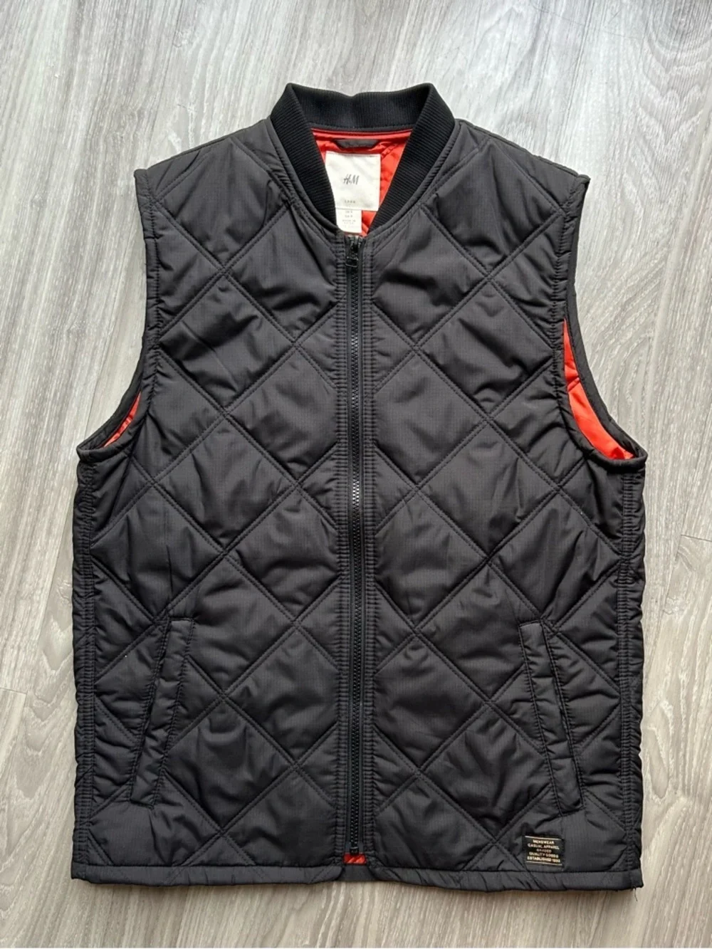 H&M | Quilted Black Vest with Orange Interior (Small)
